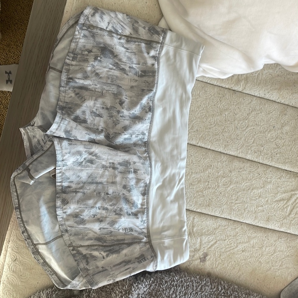 White and Grey Patterned Lululemon shorts